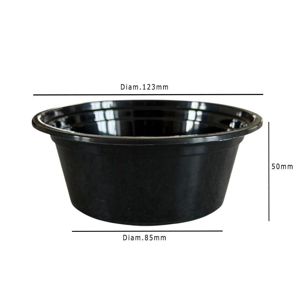 PP Black 12oz Round Bowl With Clear Lid 340ml Dimensions - Propus Packaging